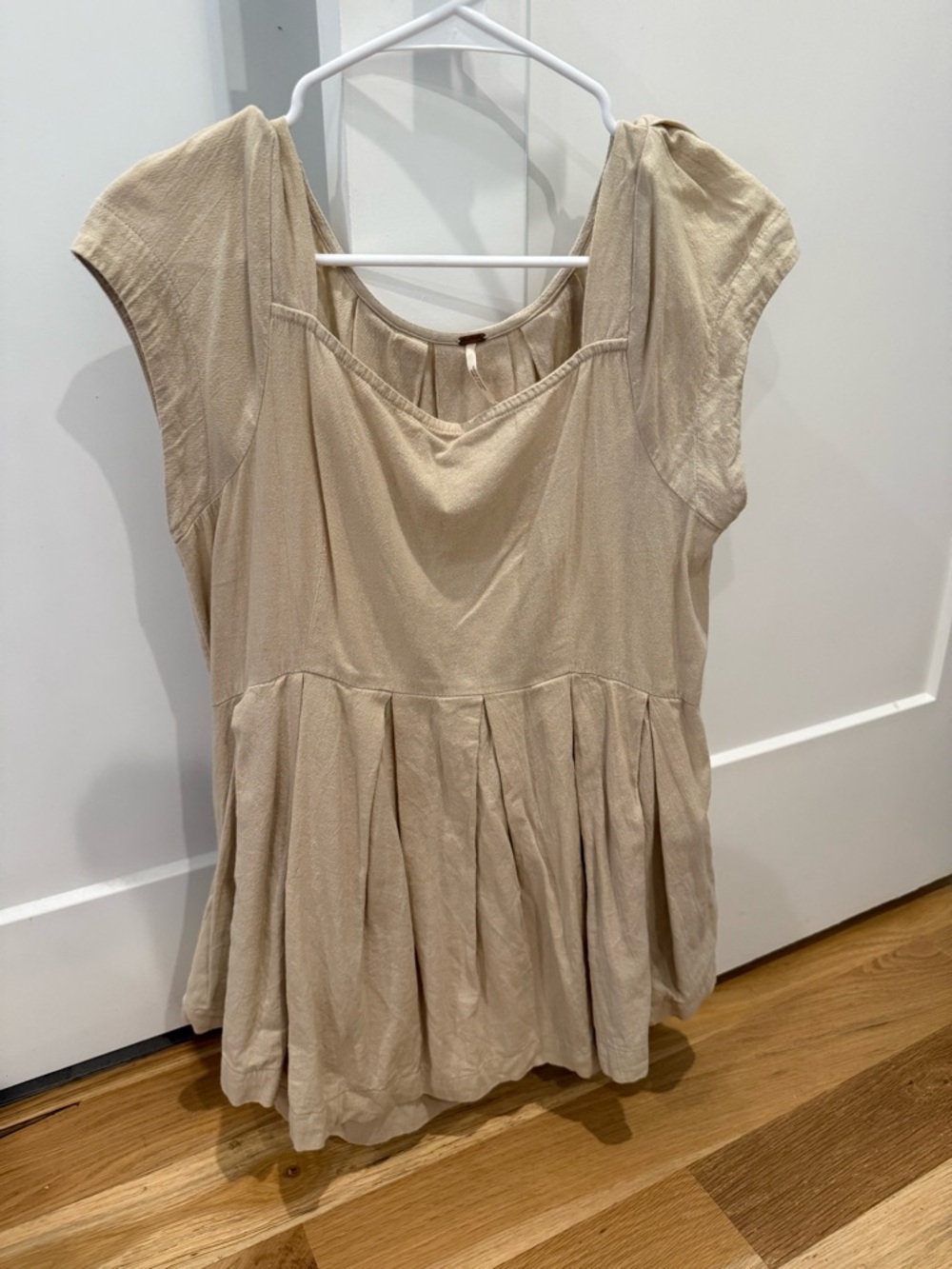 Free People Cream Pleated Cap-Sleeve Tunic